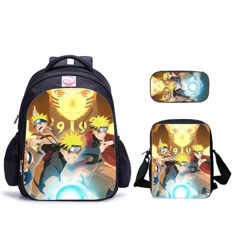 Playful Blink Naruto Three-Piece Set Spine Care Schoolbag Pencil Bag Satchel Bag Student School Full Set