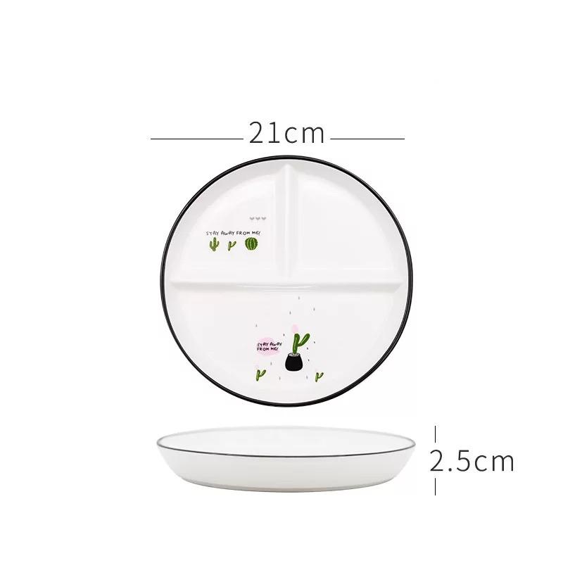 Nordic Circular Partition Plate Ceramic Fruit Dim Sum Children's Dinner Plate, 3-grid Plate, Breakfast Fast Food Plates