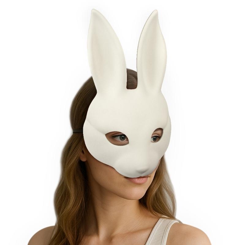 Premium White PU Rabbit Mask For Adults Teens Costume Parties Easter Halloween Carnivals Adjustable Comfortable Band