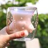 Cat Claw Cup Pink Cherry Printing Cat Paw Mug Cute Cat Foot Shape Transparent Double Wall Coffee Cups Insulated Thermo Milk Tea