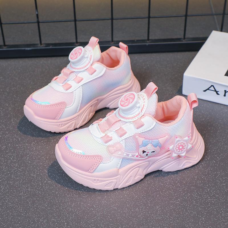 Mädchenschuhe Frühling und Herbst Neu Drehbarer Knopf Atmungsaktiv Kinder Papa-Schuhe Vielseitige Mädchen Lauf-Sportschuhe