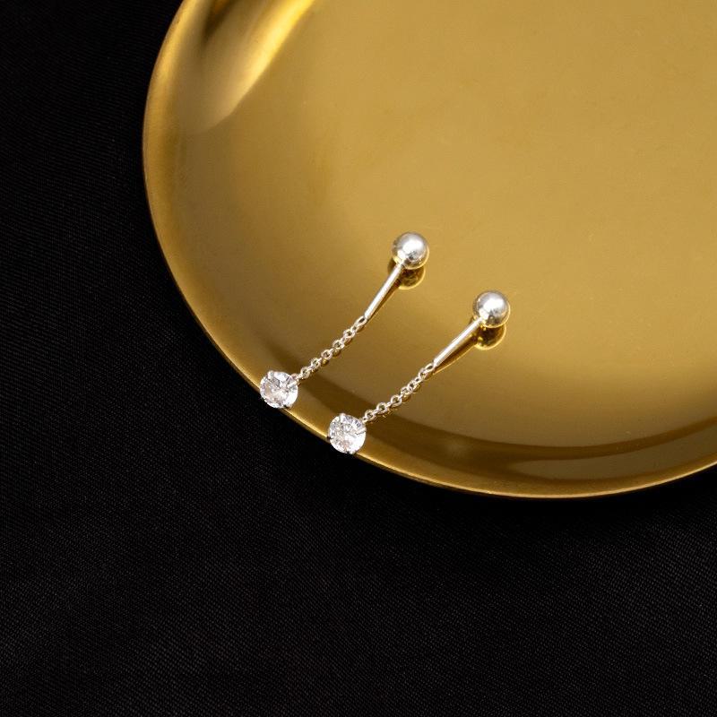 Argint Sterling 925 Fir de ureche cu diamant zirconiu cu mărgea neagră și lanț scurt pentru osul urechii în stil hip-hop