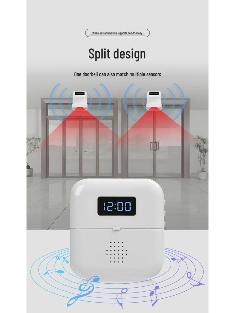 Wireless Infrared Doorbell with Auto-Ring and Wide-Angle Sensor for Homes and Shops