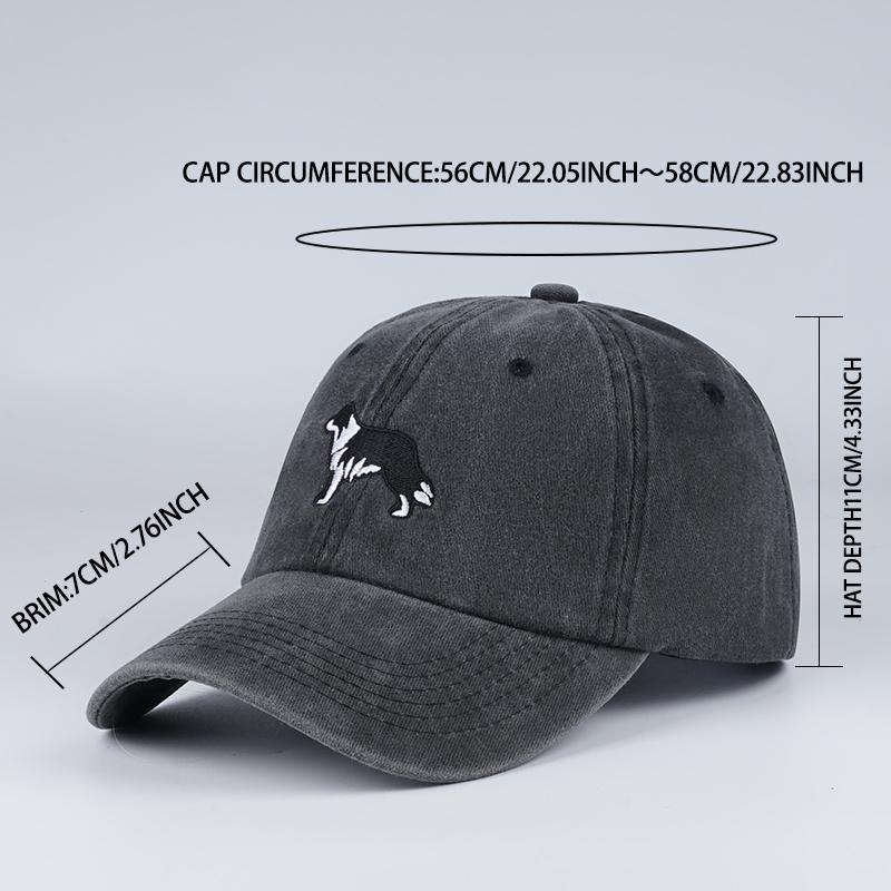 Mlfo Border Collie Embroidered Washed Baseball Cap – Spring/Summer Fashion Hat, Unisex, Adjustable Sun Hat, Casual Hat