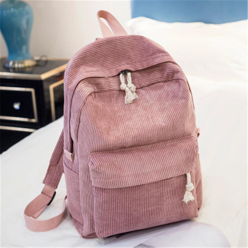 Style Soft Fabric Backpack Female Corduroy Design School Backpack For Teenage Girls Striped Backpack Women