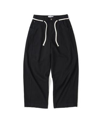 KNITTED Outstring Curved Cotton Balloon Pants Black