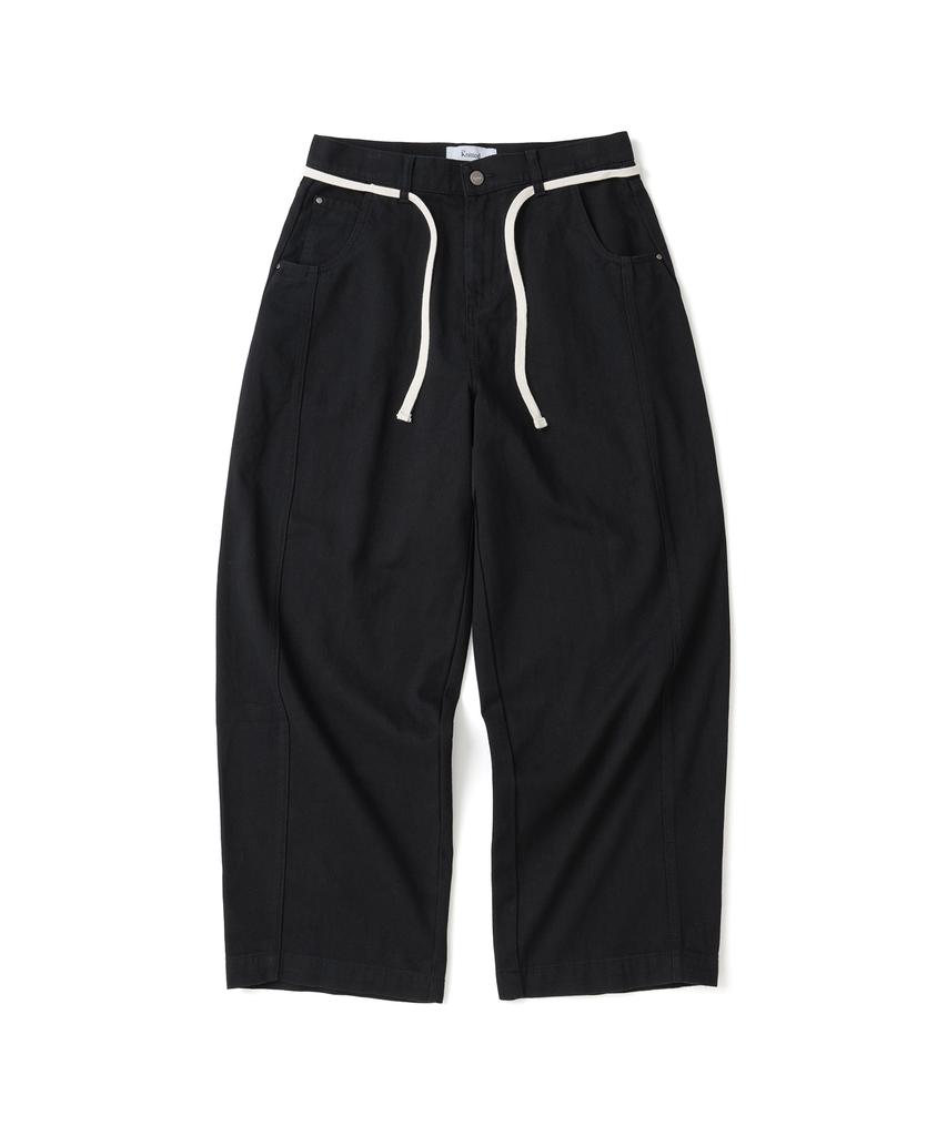 KNITTED Outstring Curved Cotton Balloon Pants Black