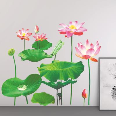 Simulation Lotus Wall Stickers Removable Mural for Living Room TV Background Home Decor Self Adhesive Peel and Stick Art