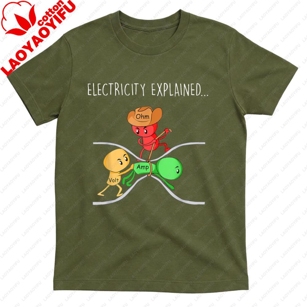 Funny Physics Teacher Electricity Explained Science Joke TShirt Physics Teacher Gift Shirt Unisex Summer Casual Cotton Tee Tops