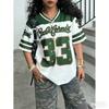 Women's Casual Personality Number Letter Printing Soccer T-Shirt Fashion V-Neck Loose Oversize Comfort Top Spring