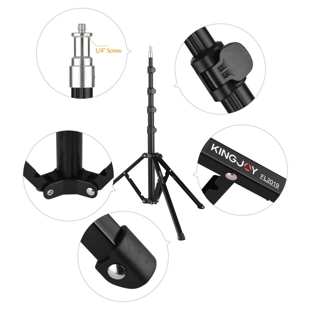 KINGJOY FL2019 Adjustable Metal Tripod Light Stand 8kg 17.6lbs Load Capacity 1 4 Inch Screw Max. Height 180cm 5.9ft