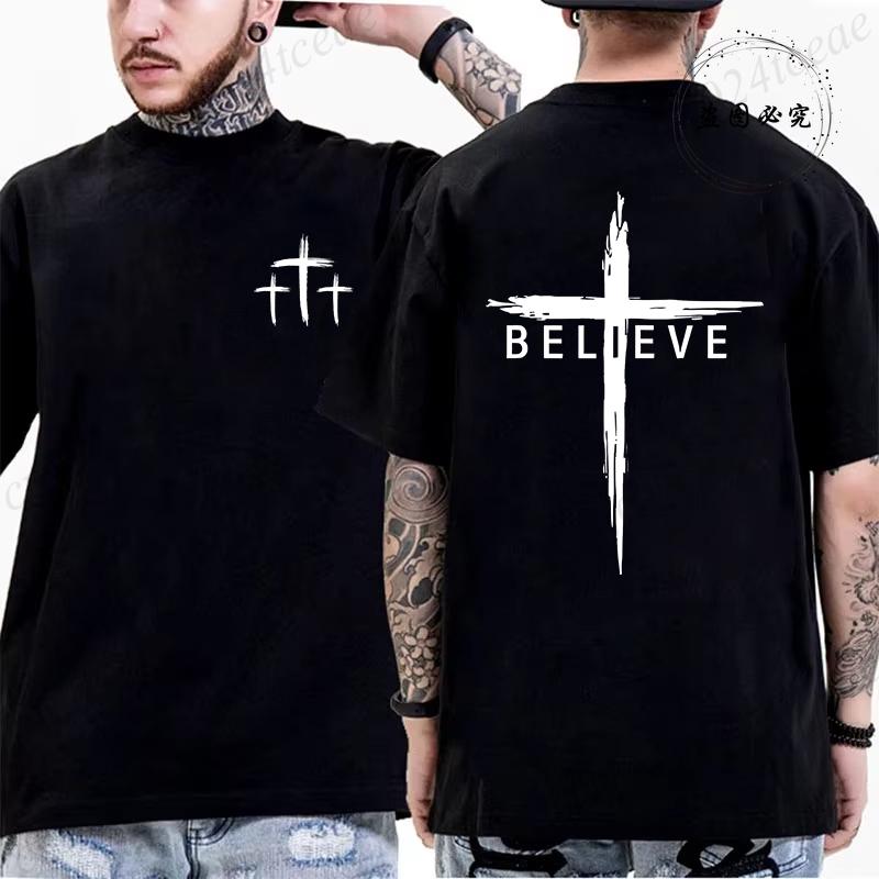 Letní pánská trička Pohodlná s kulatým výstřihem Krátký rukáv Ležérní tričko Křesťanský Ježíš Biblický verš Potisk Pánská módní trička