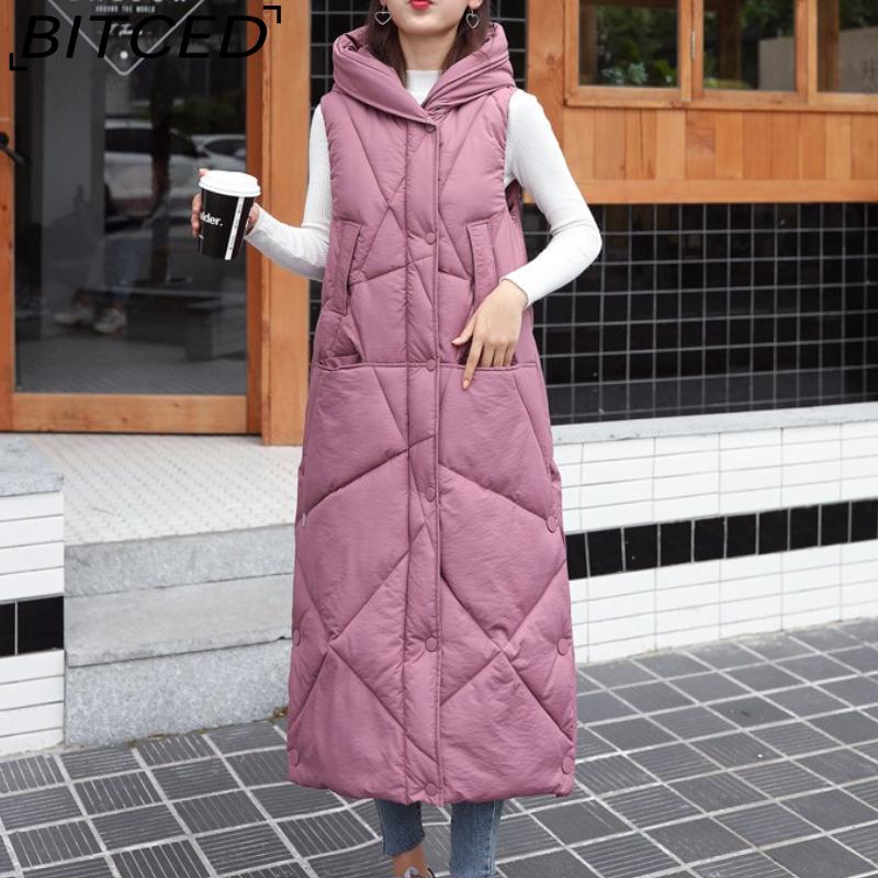 BITCED Down-Filled Quilted Waistcoat for Women - Mid-Length Autumn/Winter Thickened Waistcoat - Knee-Length Outerwear