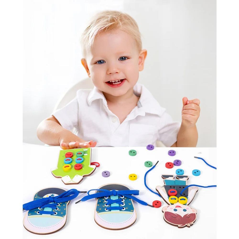 Baby Montessori Toys Learn Basic Life Skills Teaching Aids Clothes Threading Button Sewing Board Game Educational Toys For Kids