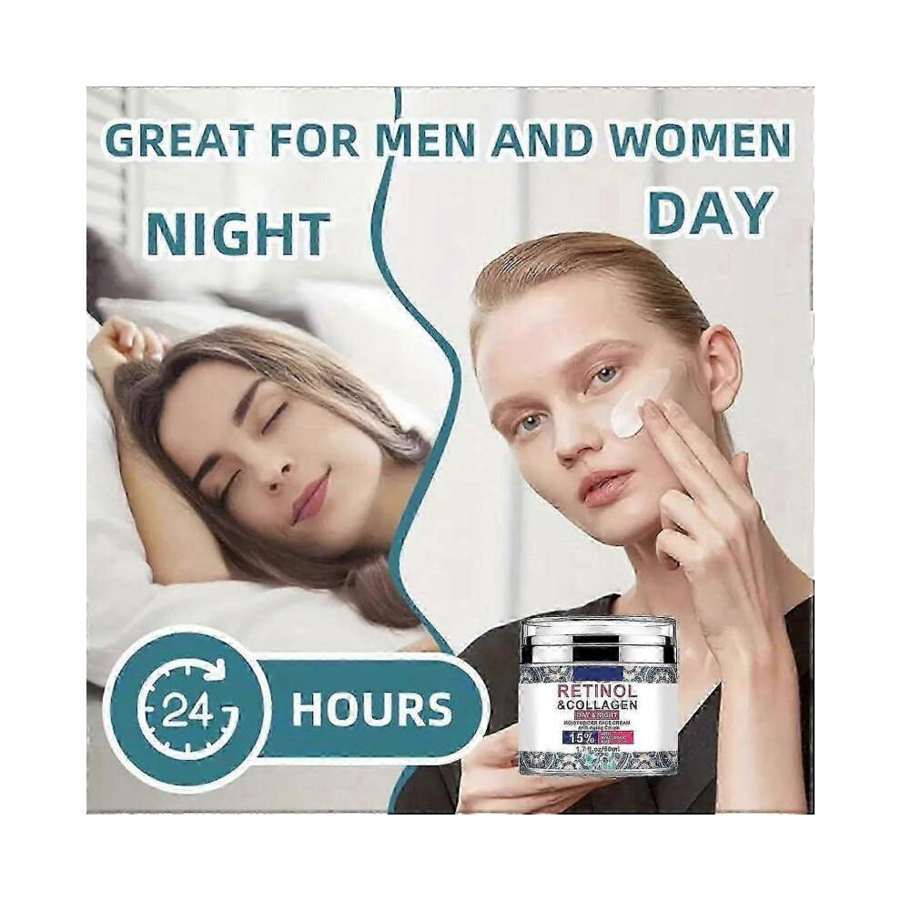Retinol Cream for Face with Hyaluronic Acid, Collagen Face Moisturizer for Lifting Skin, Day-Night Anti-Aging Cream for Wrinkles, Fine Lines and Dryne
