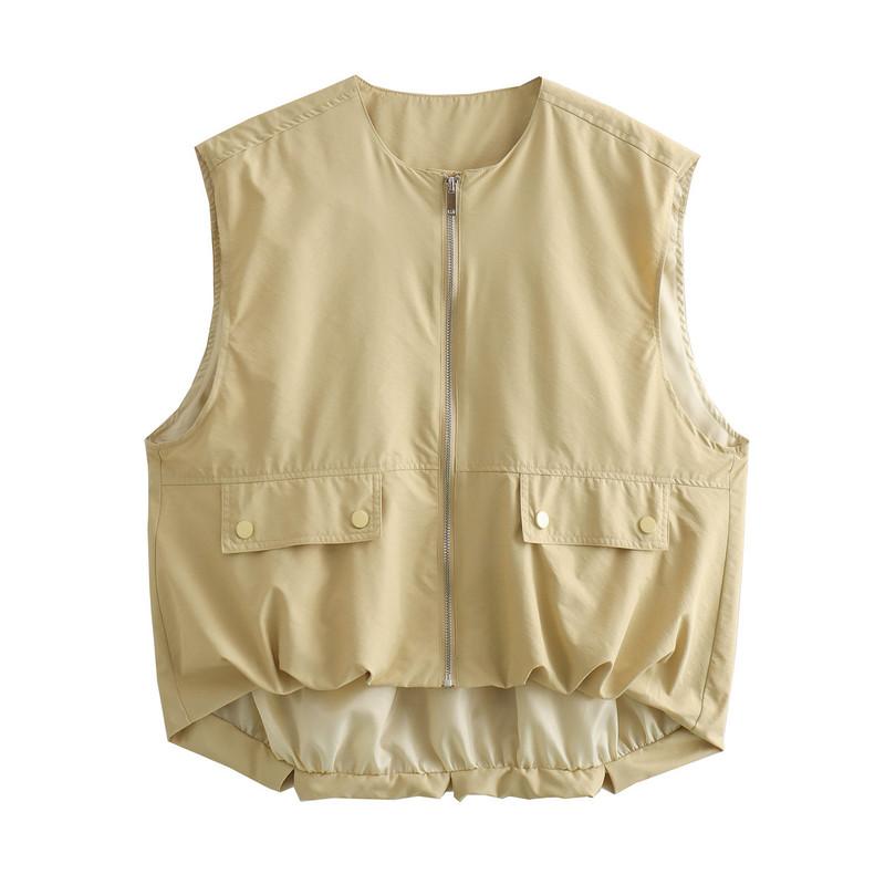 Y2K Summer Loose Casual Cardigan Women's Vest Fashion Lunch Break Solid Colour Zip Vest