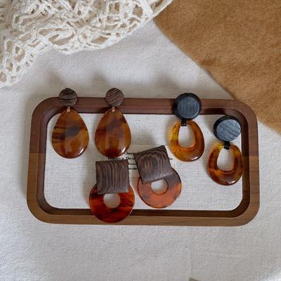 Caramel Color Smudged Disc Resin Earrings Women's Retro Light Luxury Exaggerated Personality Unique Exquisite Earrings Earrings