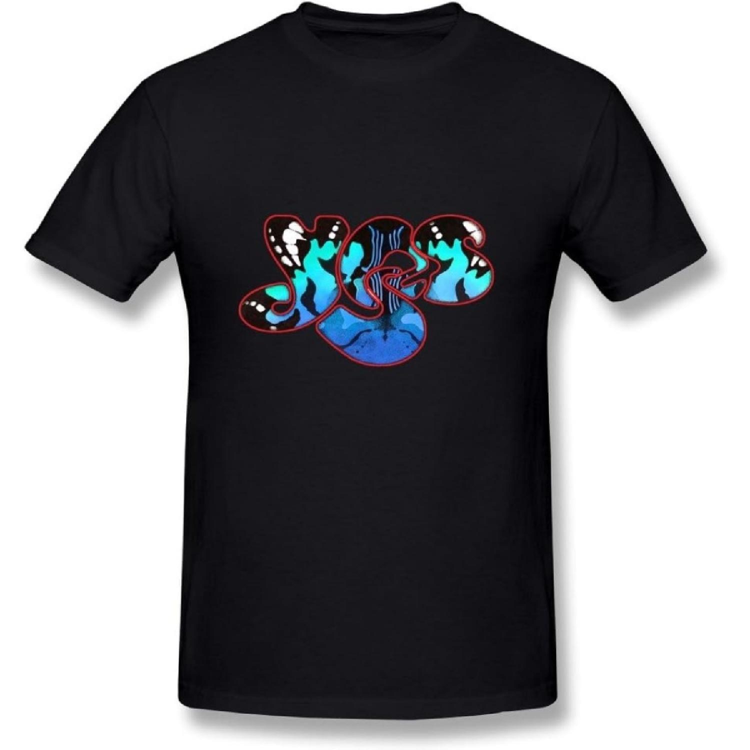 CaiTian Men s Yes Rock Band Blue Logo T-Shirt - Fashion T-shirt Black US Size S XXXXXL разноцветный