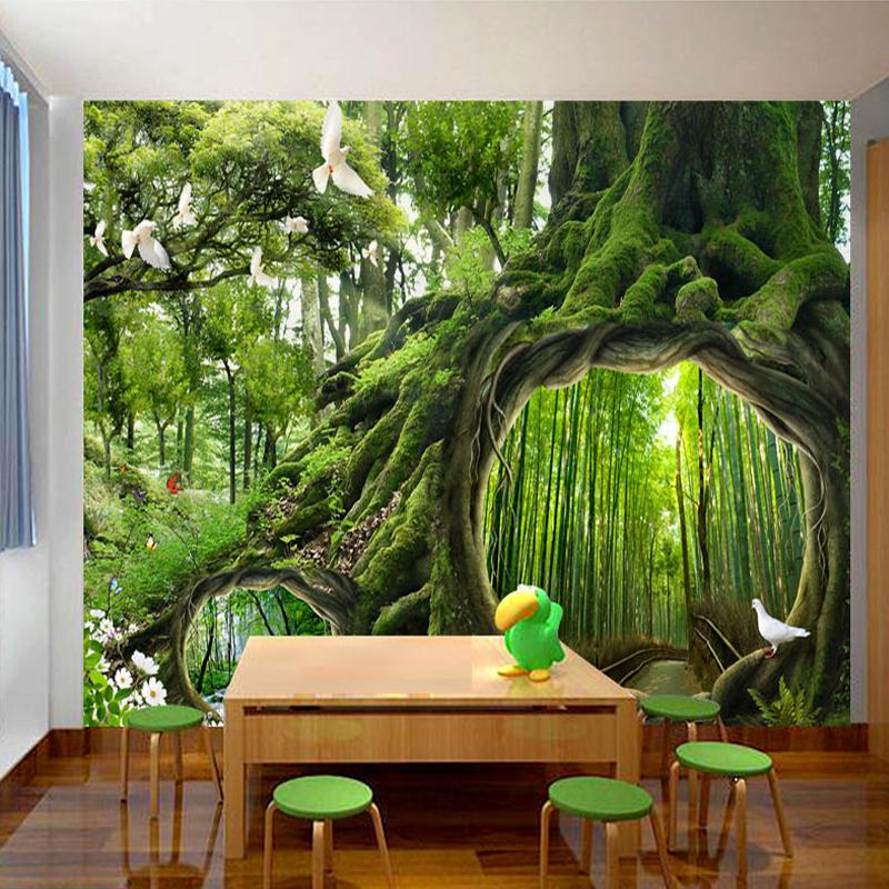 Green Forest Tree 3D Wallpaper Stereoscopic Mural Wall Painting Living Room Bedroom Background Murals