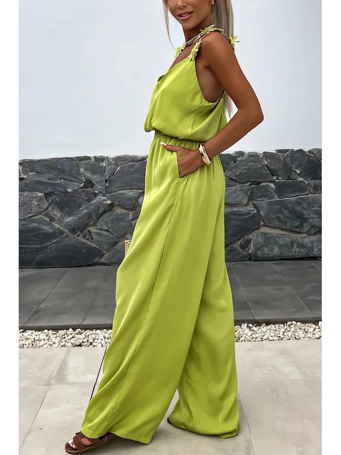 Evropská a americká jarní/letní kombinéza bez rukávů s kapsami - Ležérní volná dámská kombinéza na ramínka