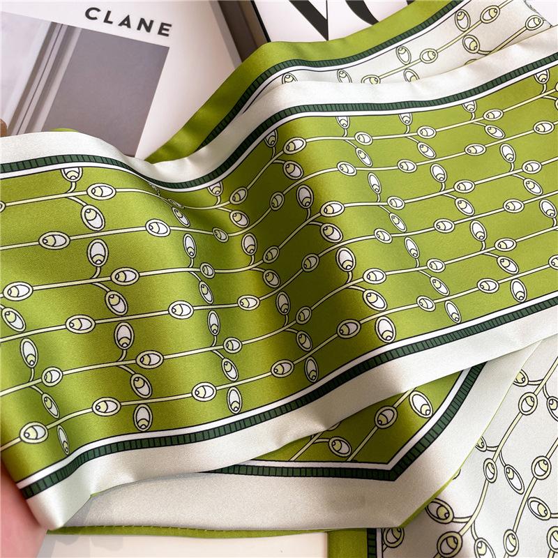 Green thin scarf fashionable versatile thin ribbon silk scarf commuter decorative scarf temperament spring and summer diagonal scarf
