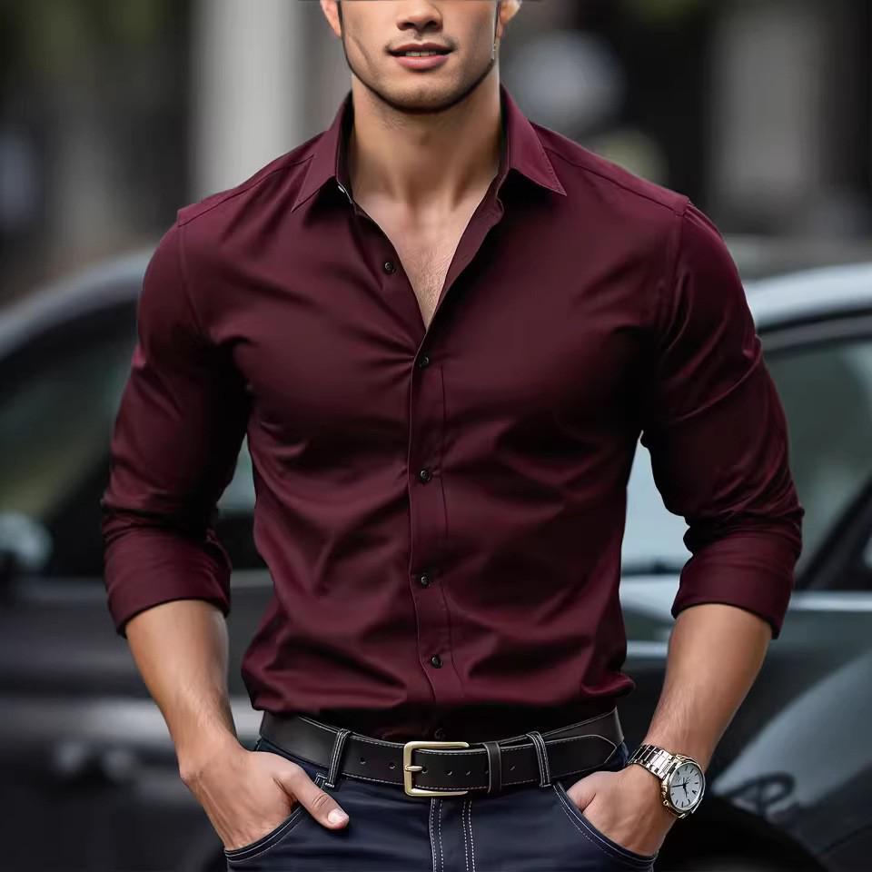 Camisa de Negocios de Manga Larga para Hombre sin Planchar - Antiarrugas y Ropa Casual de Verano