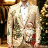 Men's Business Casual Christmas Print Long Sleeve Lapel Jacket No Tie Included