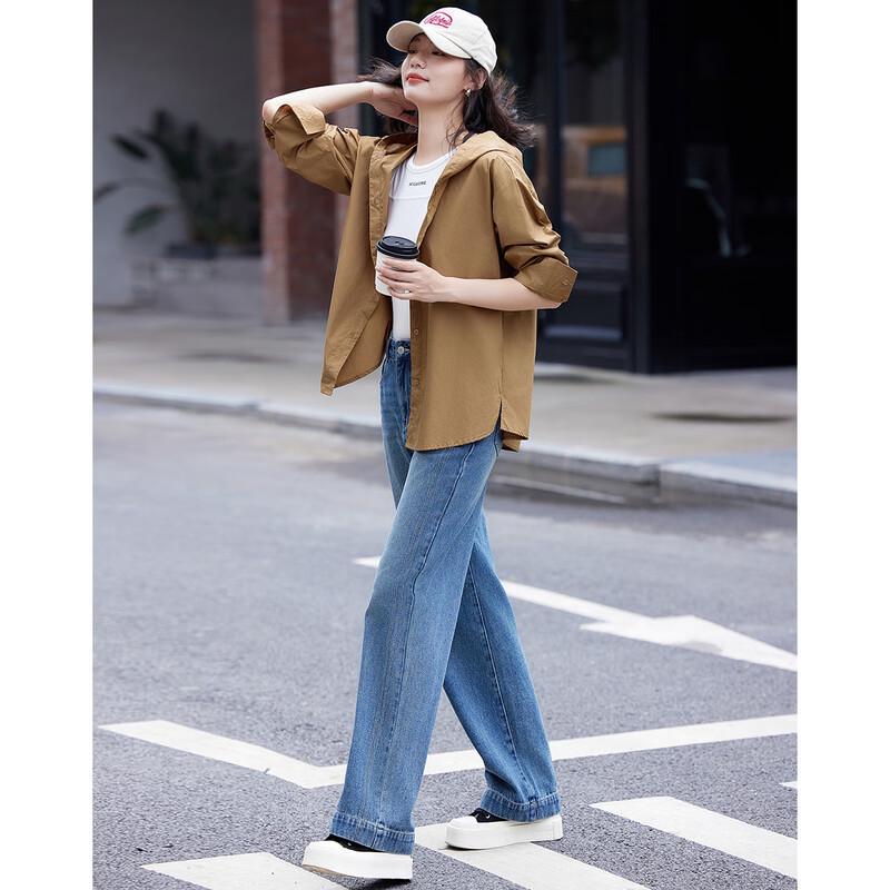 Demana Women s Casual Hooded Long-Sleeve Side-Slit Shirt L