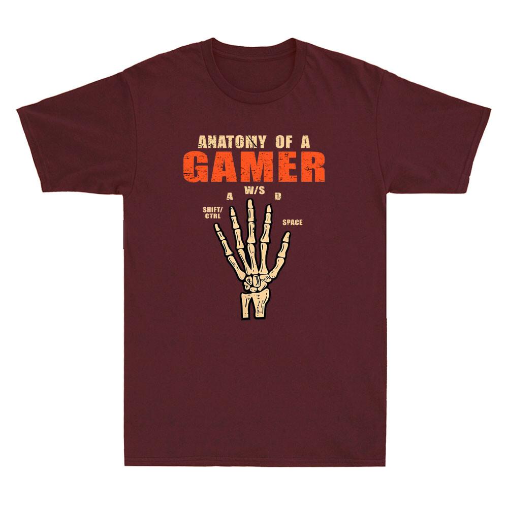 Anatomy Of A Gamer Skeleton Hand Funny Game Sayings Vintage Men Cotton T-shirt L