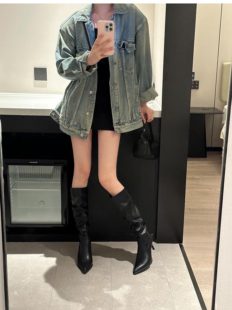 Petite Pointed Toe Over the Knee Stiletto Heel Leather Boots for Women - High Shaft Fashion Style