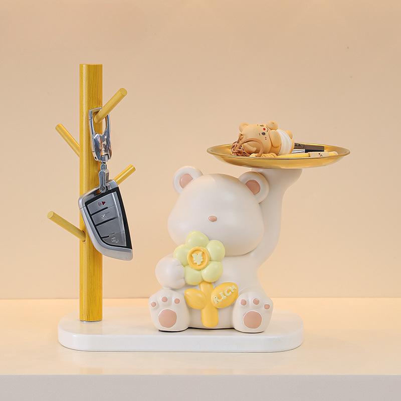 Kreativer Niedlicher und Reichhaltiger Blumenbär Eingang Schlüsselaufbewahrung Harzornamente Desktop Wohnzimmer Dekoration Einzugsgeschenk