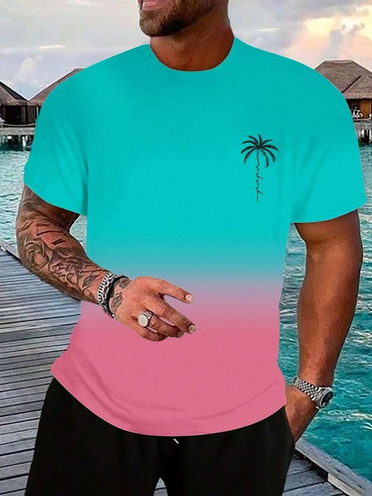 Hawaii Strandmuster 3D Gedrucktes T-Shirt Sommer Outdoor Lässig Täglich Kurzarm Oberteil Herren Mode Trend Personalisiert Rundhals Kleidung