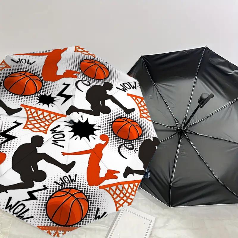 1PC Basketball HoopAutomatic Open/Close Umbrella with Windproof, 8-Rib Sturdy Canopy, Durable Ribs, Fashionable Design, Outdoor Accessory, Fun Prin, H