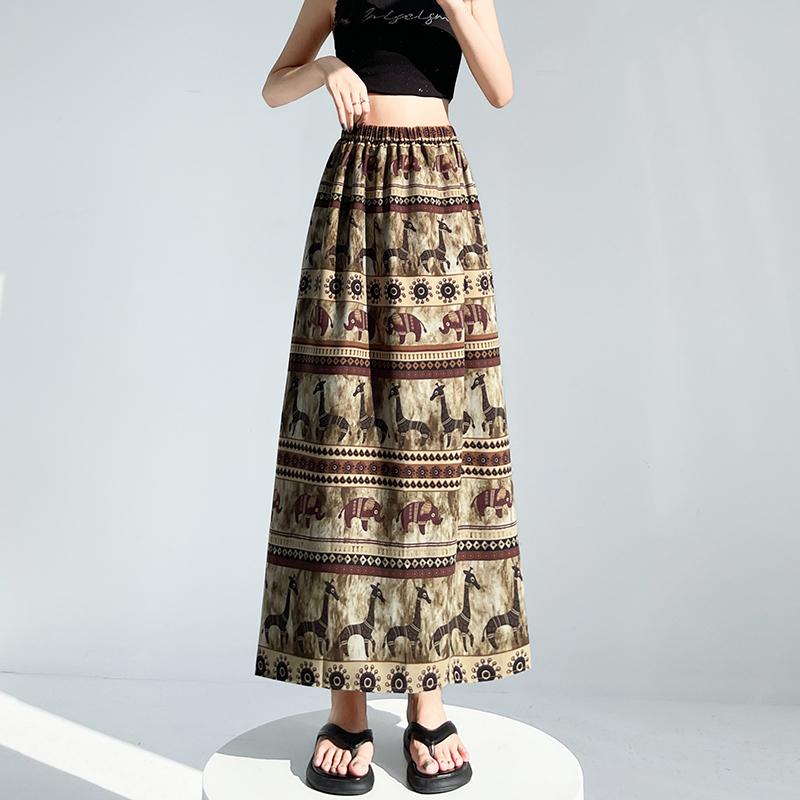 Summer Women Vintage Designer Print Animal Elastic Long Maxi Skirt For Lady