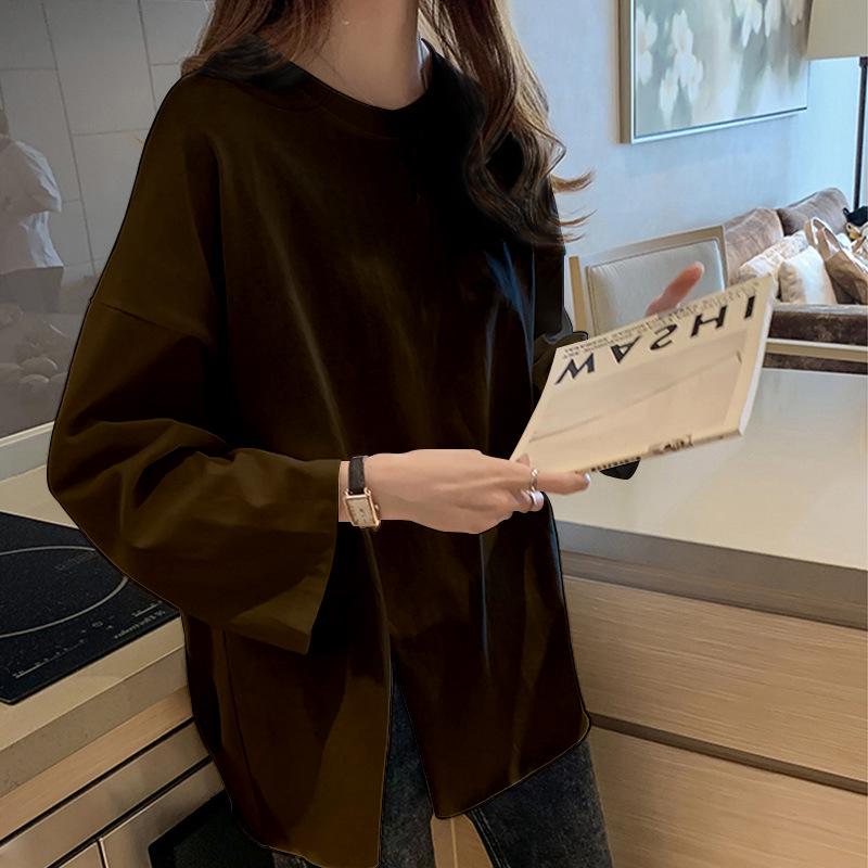 Tricou Lung de Damă cu Croială Largă - Stil Coreean, Design Asimetric, Top Versatil de Toamnă XXL negru