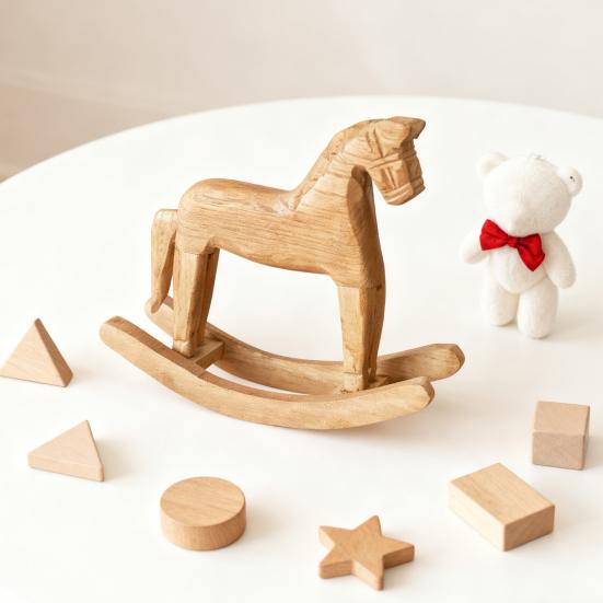 Ahşap Sallanan At Figürin Vintage Küçük At Heykeli Düğün Bebek Partileri Partiler Ev Dekorasyonu için Masaüstü Süsü