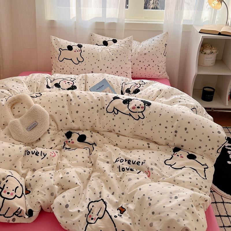 Pure Cotton Bedding Four-piece Set Cartoon Floral Bed Sheet Quilt Cover Pillowcase Set
