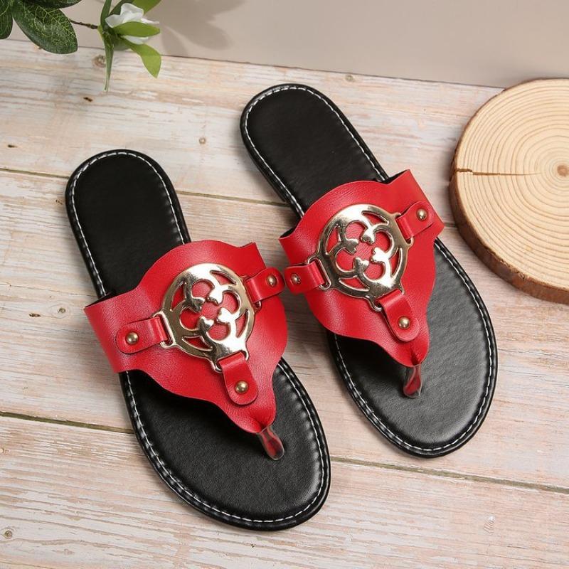 Nieuwe Dames Slippers Sandalen met Decoratieve Knoppen Zomer Platte Schoenen Modieus Design