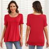 Women’s Shirts Round-neck Short Sleeves Loose Tops Pullover Pleated Stripes T-shirts Solid Color Summer Spring Casual Wear