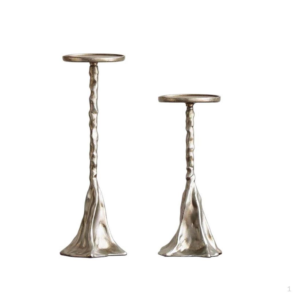 2 Pieces Metal Look Candle Pedestal Artistic Design Holder Luxury Feel Candlestick for
