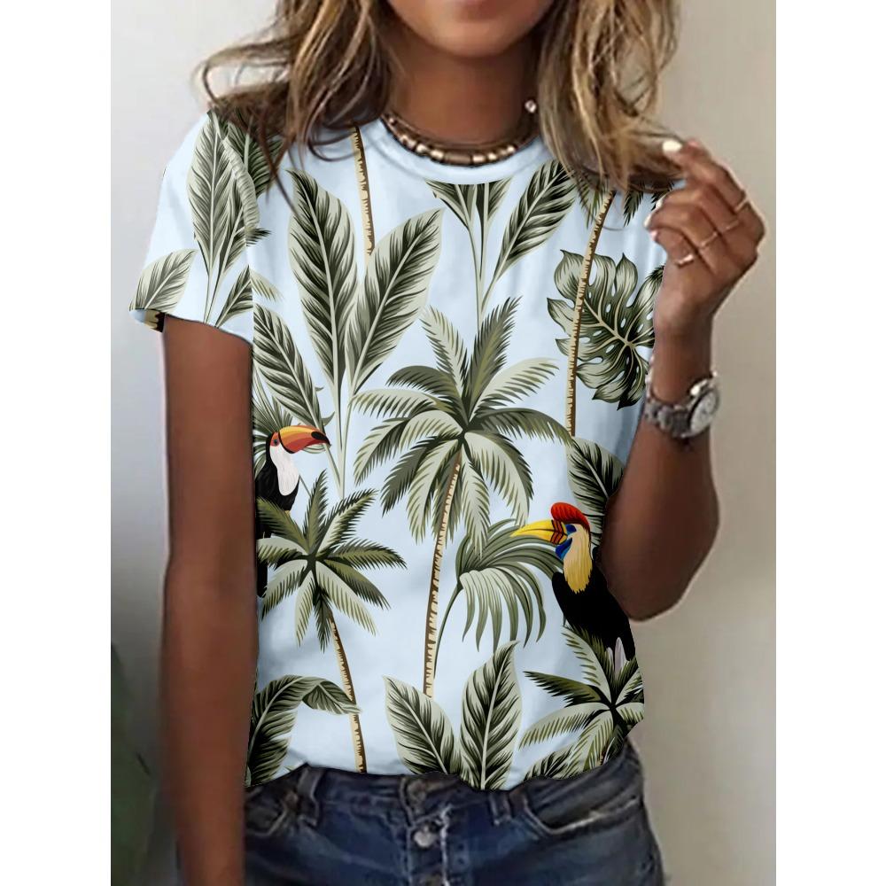 Light Blue Tropical Women s T-shirt - Toucan and Palm Leaf Pattern XS