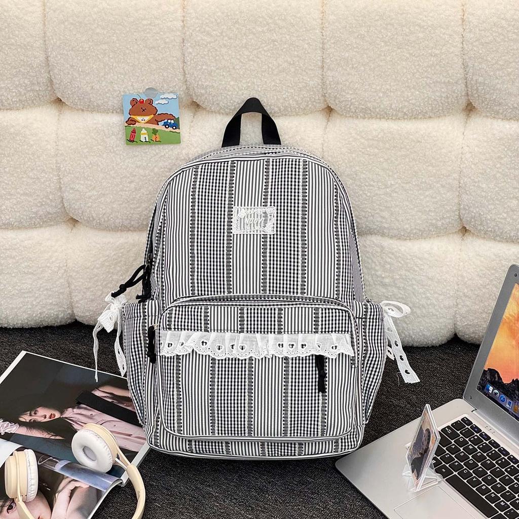 Schoolbag Korean simple casual striped schoolbag female junior high school student backpack large capacity class commuter travel backpack