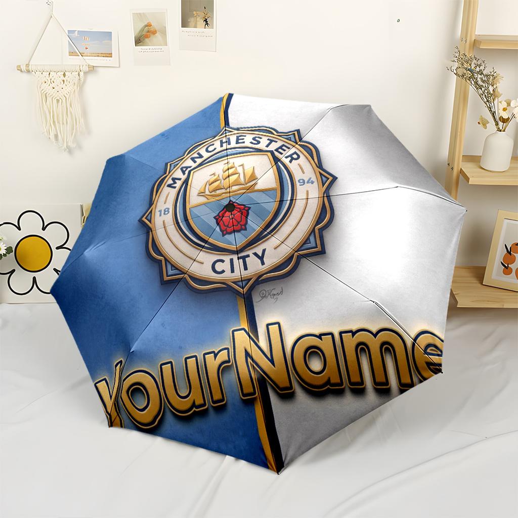 Manchester City Customize Your Name Umbrella Outdoor Automatic Umbrella Compact Durable 8-Rib Compact Design All-Season Umbrella for Travel