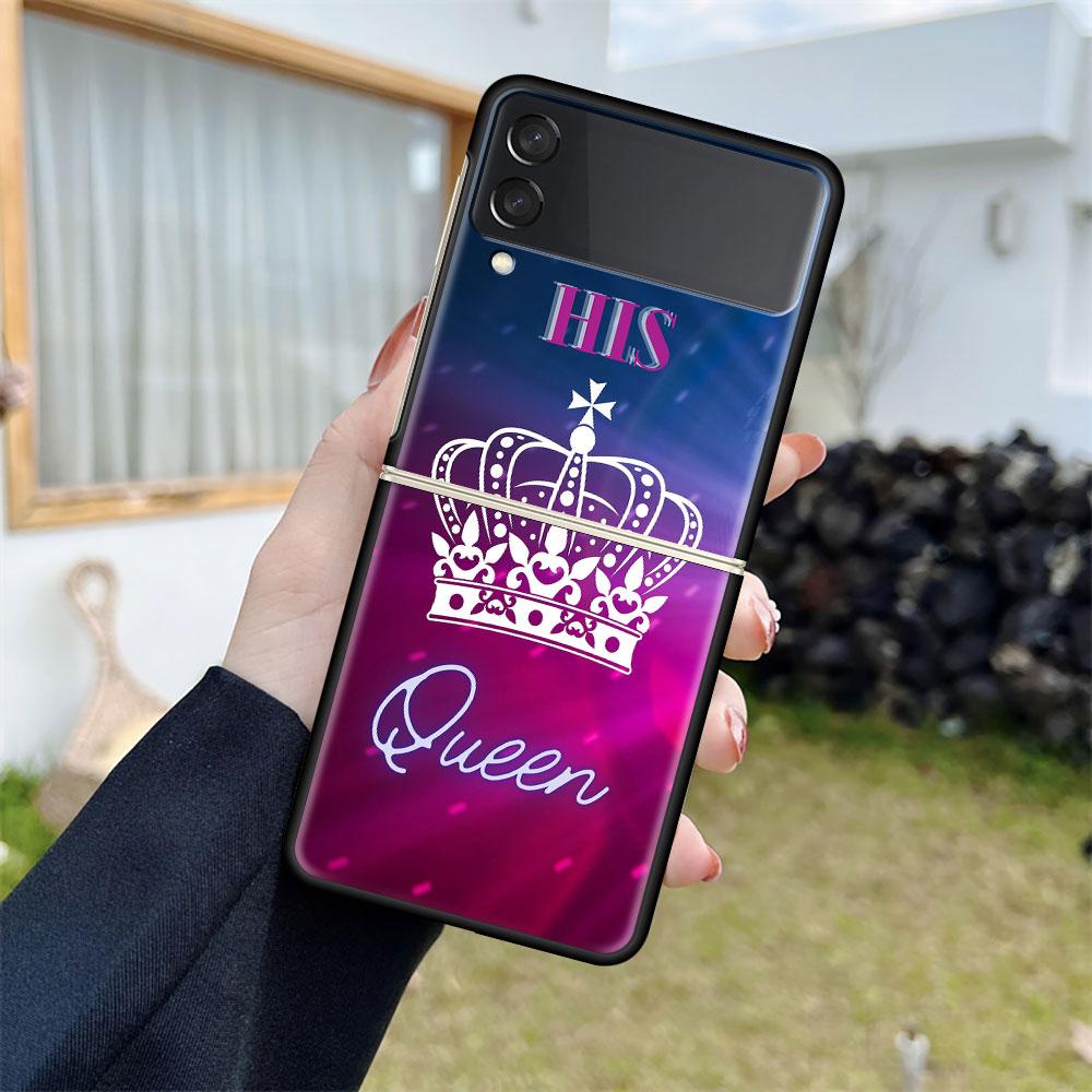 Luxusní pouzdro pro Samsung Galaxy Z Flip 4 3 5G černé PC pevné pouzdro na telefon módní zadní kryt ZFlip Funda princezna máma královna skořápka