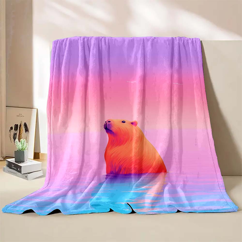 Cute Capybara Cartoon Printed Blanket Warm Soft and Comfortable Home Travel Blanket Sofa Bedding Cover Blanket Kids Holiday Gift