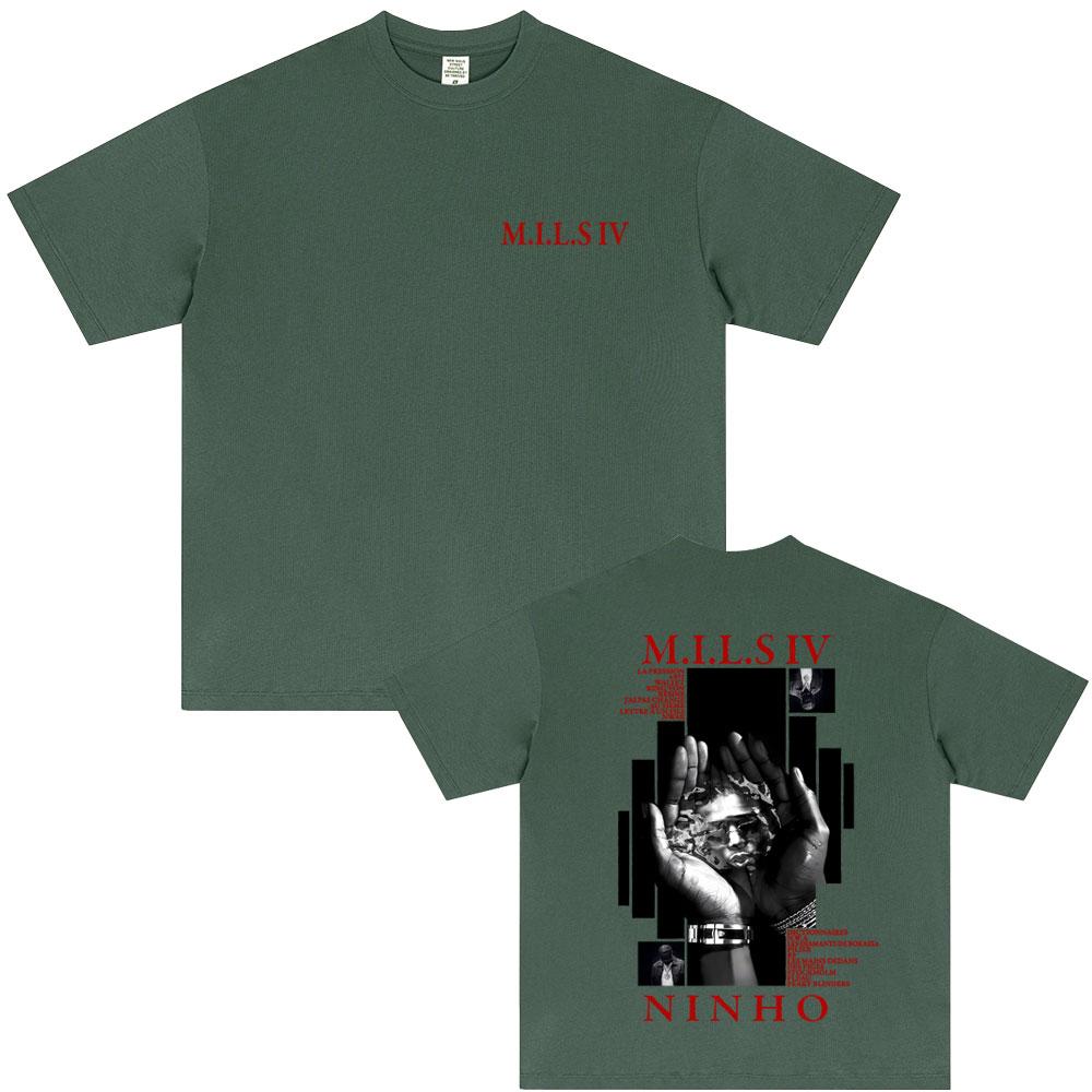 Rapper Ninho MILS 4 Album Grafisch T-shirt Mannen Mode Oversized Streetwear Unisex Vrouwen Hip Hop Pop Muziek T-shirt Mannen Katoenen Tops