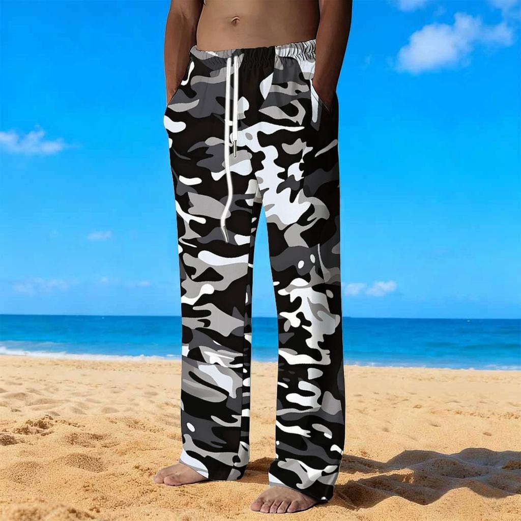 Men's Loose Casual Solid Color  Trousers Camouflage Printed Straight Pants