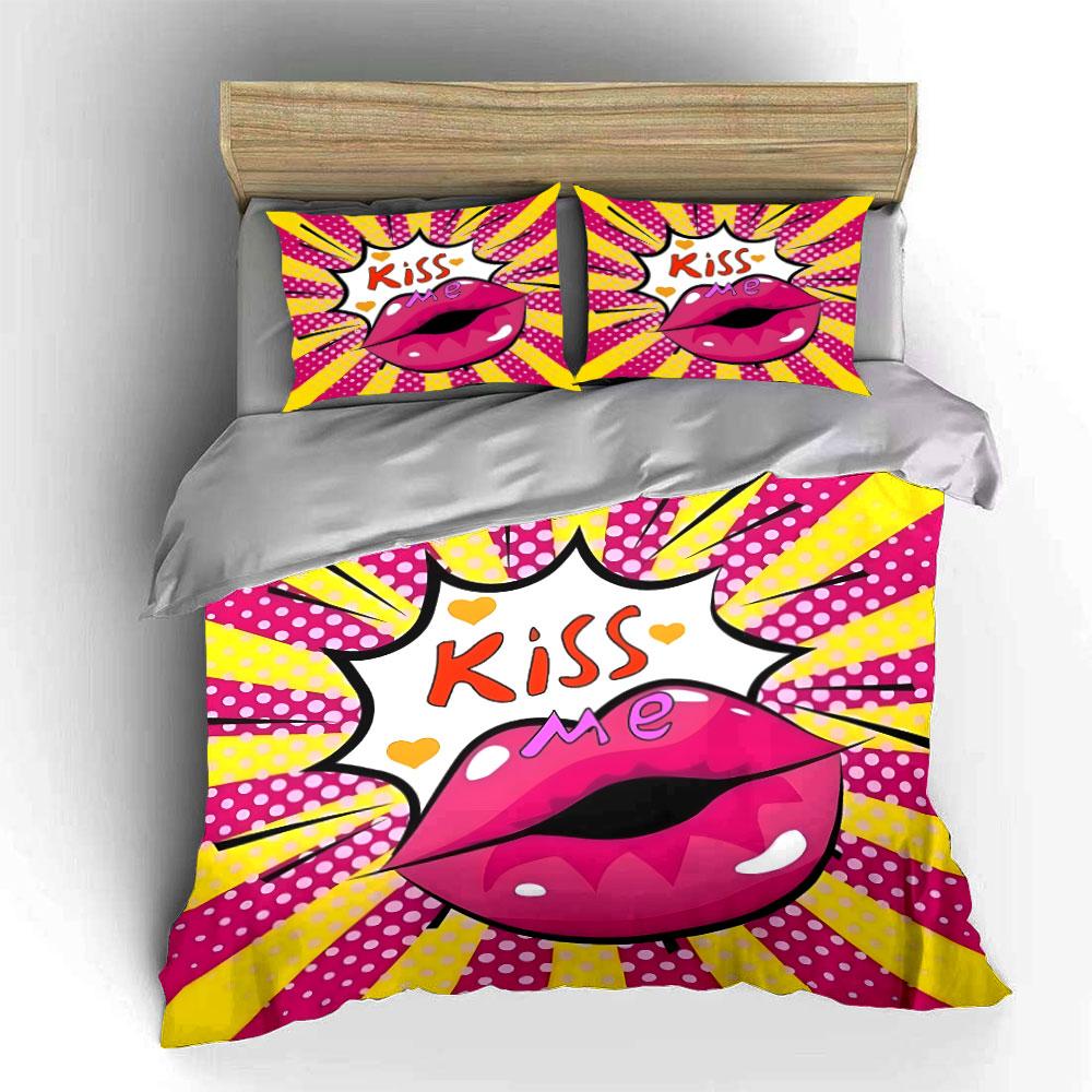 Pop Art Style Romantic Gift Set  Kid'S And Adults' Bedroom Decor, Exquisite Three-Piece Bedding Set Gift