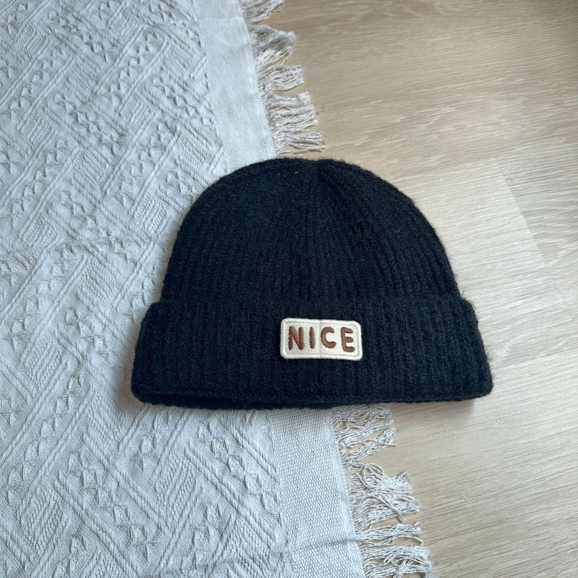 

Japanese Children s Woolen Hat Simple Letter Mark Wool Knitted Hat Warm Ear Protection Hat Big Head Circumference Small Hat Showing Face One size