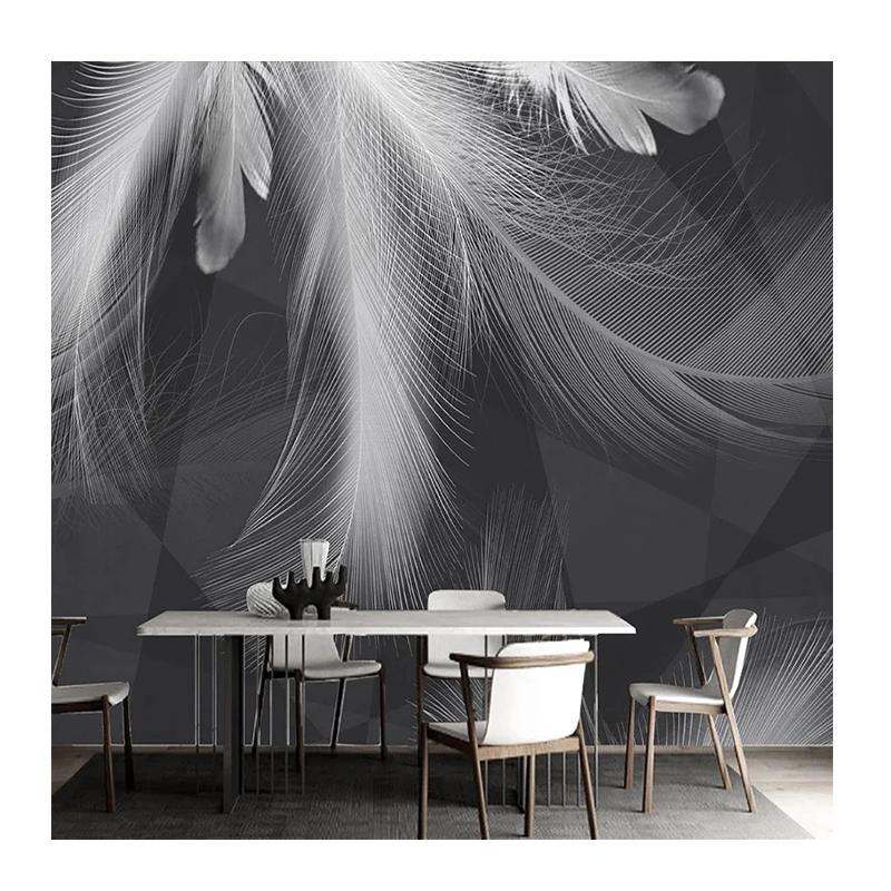 Mural Wallpaper Modern Simple Beautiful Black And White Gray Feather Mural Abstract Art Background Wall Decor